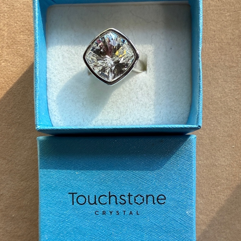 Touchstone Crystal Silver Ring with Sparkling Gem